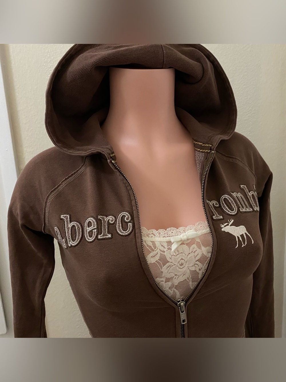 Y2k Vintage Abercrombie brown double zip up hooded sweater - Picture 7 of 16